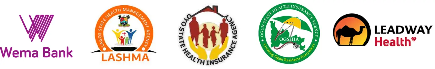 Our trusted partners including Wema Bank, LASHMA, Ogun State Health Insurance, OGSHIA, and Leadway Health